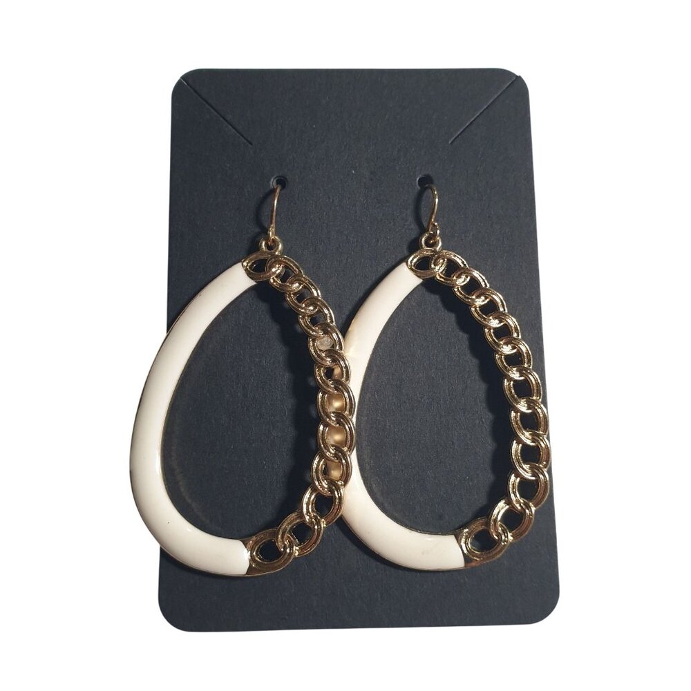 Gold Chain Cream Teardrop Earrings Lightweight Chic Pierced Dangle Women Jewelry